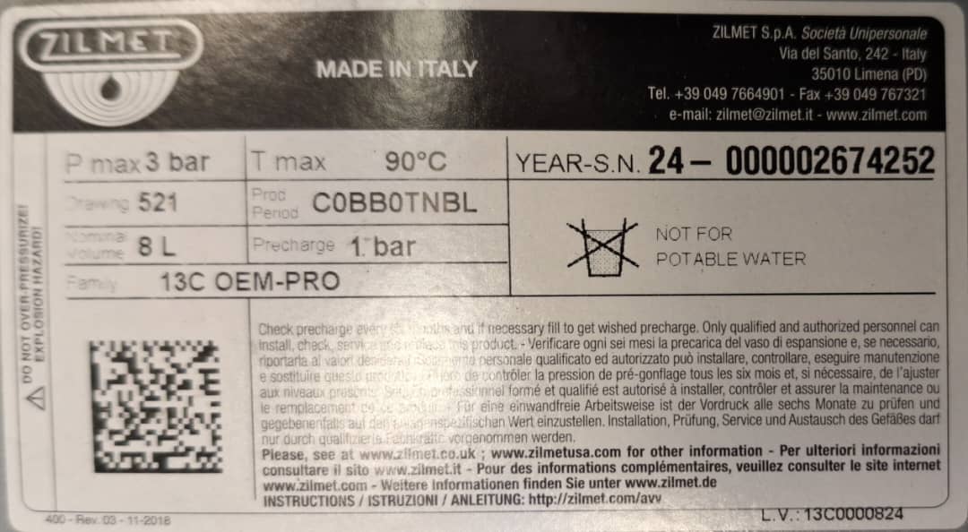 منبع انبساط 3/8 زیلمت 8litr تولید 2024