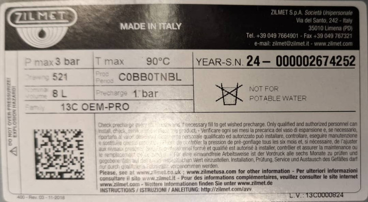 منبع انبساط 3/8 زیلمت 8litr تولید 2024